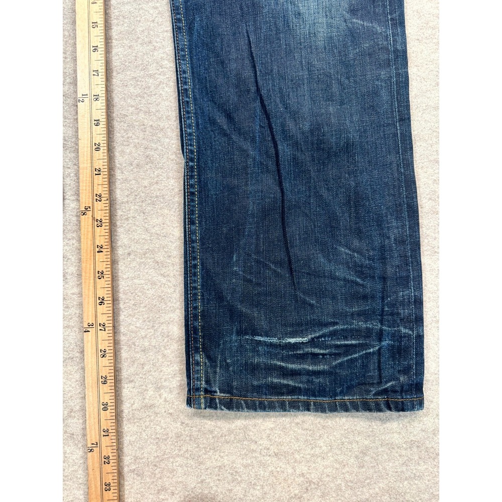 Levis 501 Jeans Mens 36x32 Blue Whiskered Denim Straight Leg Dark Wash Logo - Picture 14 of 15